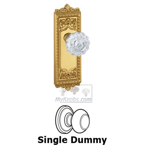 Grandeur Single Dummy Knob - Windsor Plate with Versailles Crystal Door Knob in Polished Brass