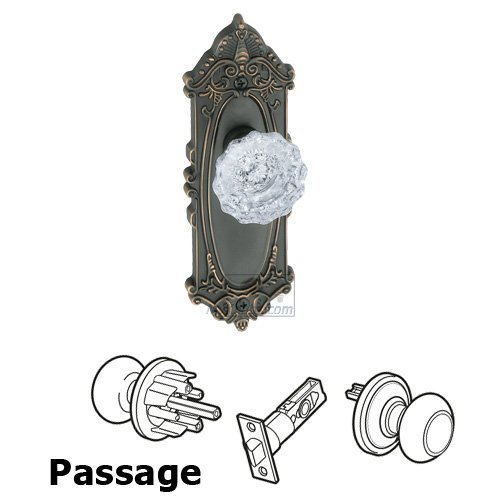 Grandeur Passage Knob - Grande Victorian Plate with Versailles Crystal Door Knob in Timeless Bronze