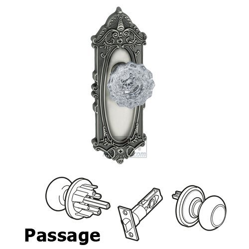 Grandeur Passage Knob - Grande Victorian Plate with Versailles Crystal Door Knob in Antique Pewter
