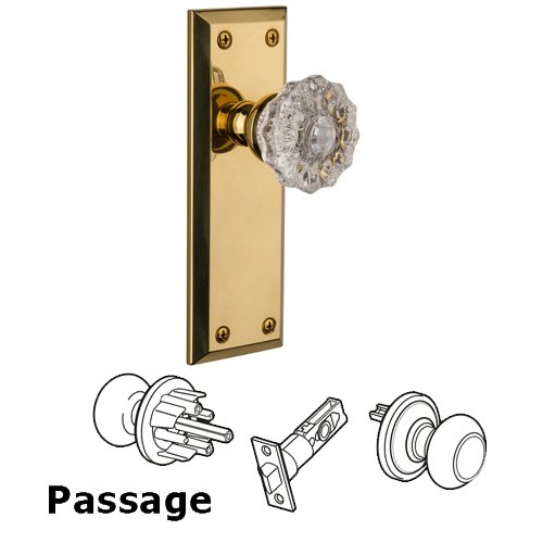Grandeur Passage Knob - Fifth Avenue Plate with Versailles Door Knob in Polished Brass