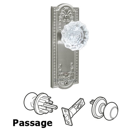 Grandeur Passage Knob - Parthenon Plate with Versailles Crystal Door Knob in Satin Nickel