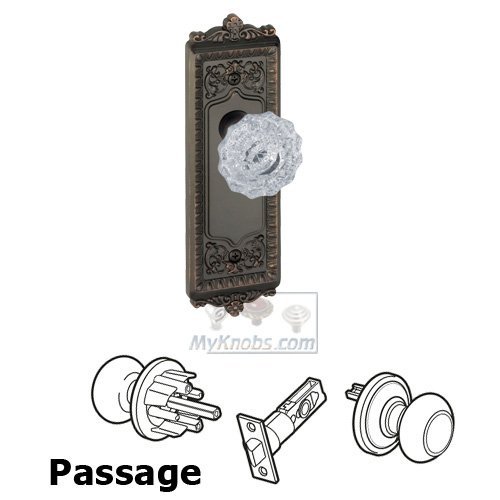 Grandeur Passage Knob - Windsor Plate with Versailles Crystal Door Knob in Timeless Bronze