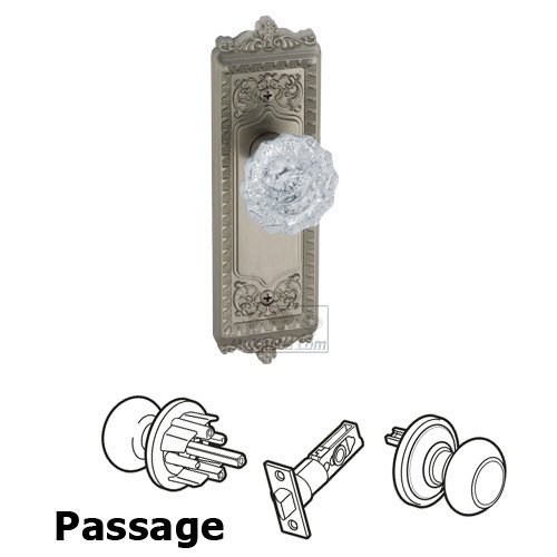 Grandeur Passage Knob - Windsor Plate with Versailles Crystal Door Knob in Satin Nickel
