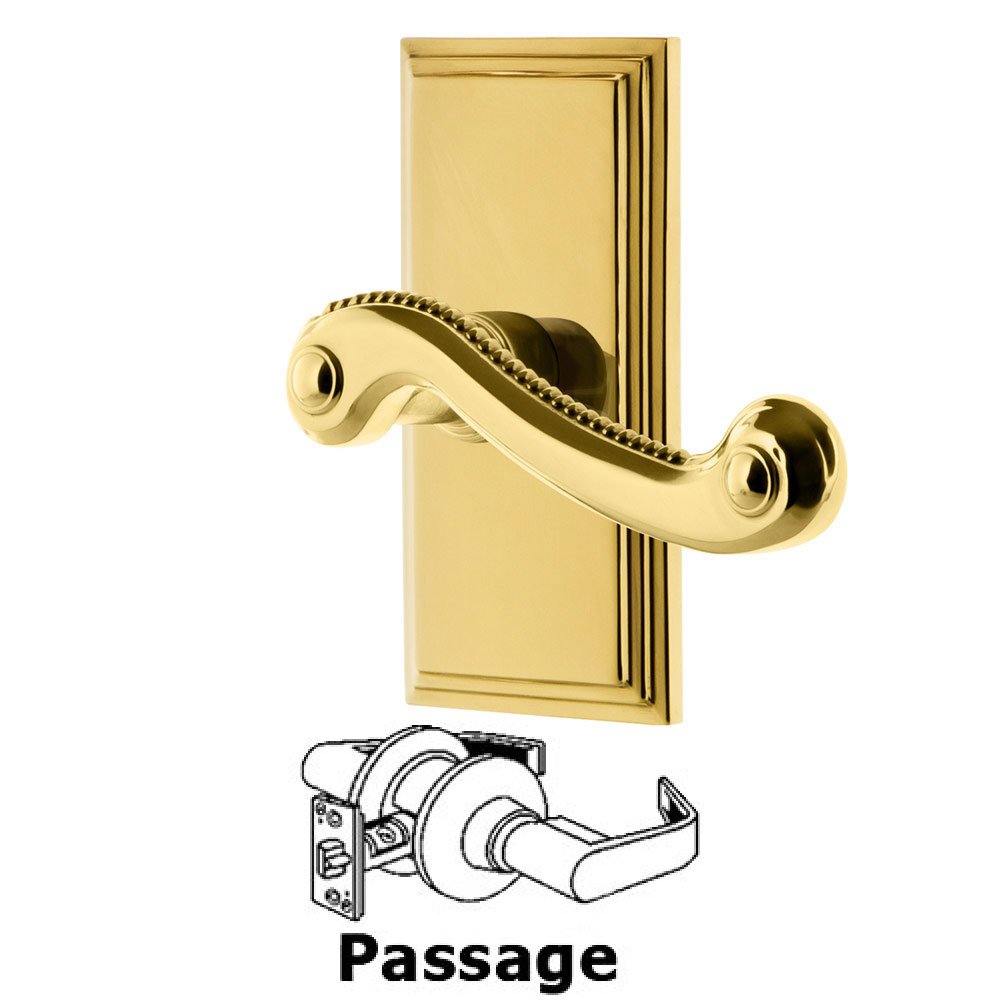 Grandeur Passage Carre Plate with Newport Right Handed Lever in Lifetime Brass