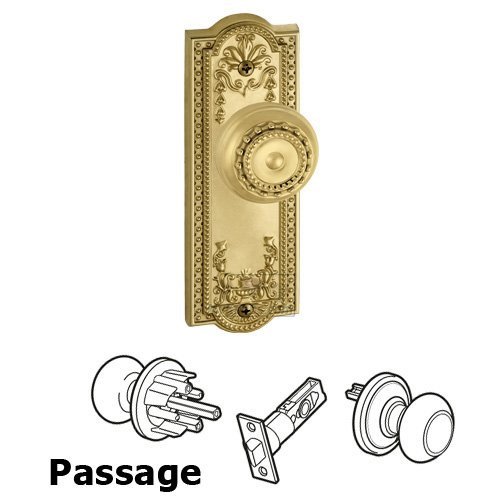 Grandeur Passage Knob - Parthenon Plate with Hyde Park Door Knob in Lifetime Brass
