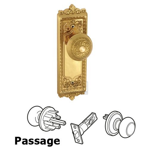 Grandeur Passage Knob - Windsor Plate with Windsor Door Knob in Lifetime Brass