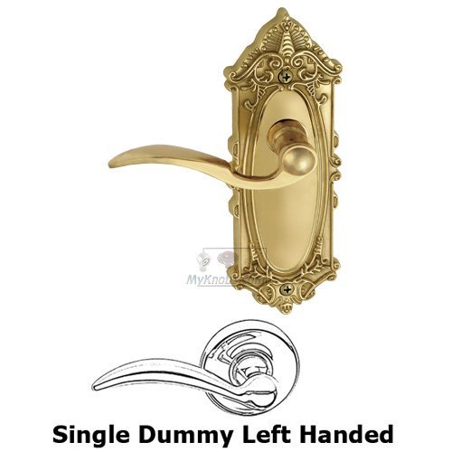 Grandeur Single Dummy Left Handed Lever - Grande Victorian Plate with Bellagio Door Lever in Polished Brass