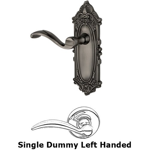 Grandeur Single Dummy Left Handed Lever - Grande Victorian Plate with Portofino Door Lever in Antique Pewter