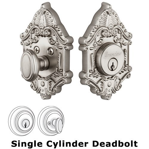 Grandeur Grandeur Single Cylinder Deadbolt with Grande Victorian Plate in Satin Nickel