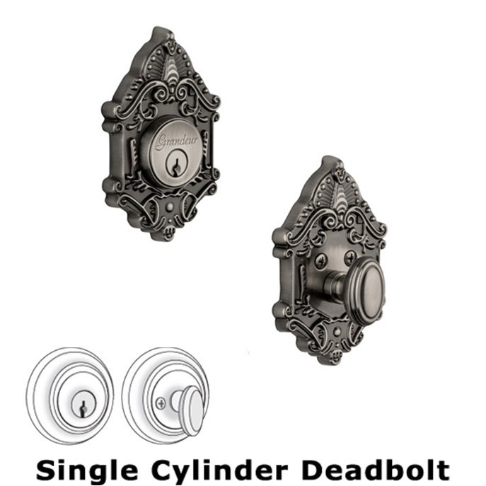 Grandeur Single Deadbolt - Grande Victorian Deadbolt in Antique Pewter
