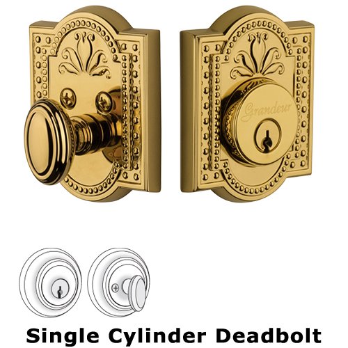 Grandeur Grandeur Single Cylinder Deadbolt with Parthenon Plate in Lifetime Brass
