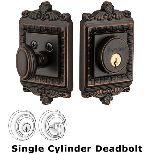 Grandeur Grandeur Single Cylinder Deadbolt with Windsor Plate in Timeless Bronze
