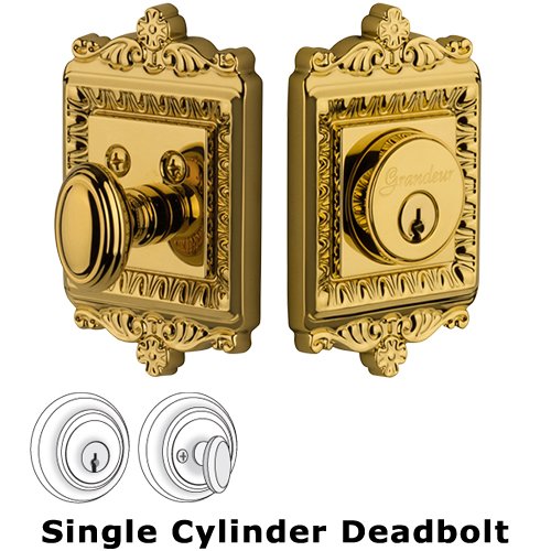 Grandeur Grandeur Single Cylinder Deadbolt with Windsor Plate in Lifetime Brass