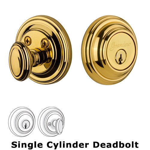 Grandeur Grandeur Single Cylinder Deadbolt with Georgetown Plate in Lifetime Brass