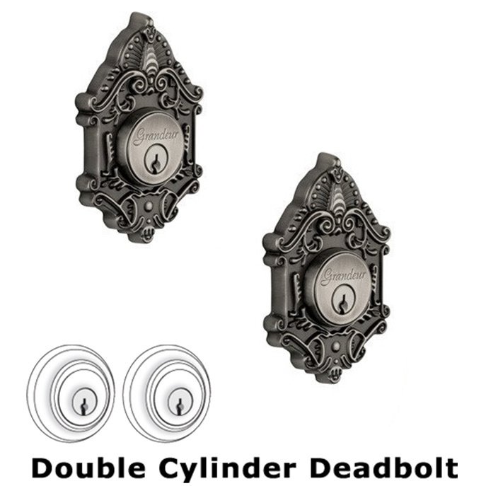 Grandeur Double Deadlock - Grande Victorian Deadbolt in Antique Pewter