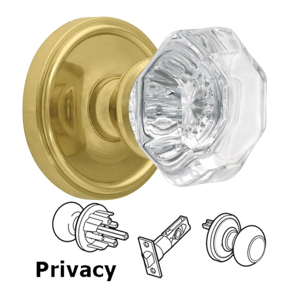 Grandeur Privacy Knob - Georgetown Rosette with Chambord Crystal Door Knob in Lifetime Brass