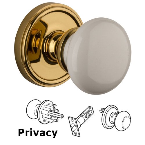 Grandeur Privacy Knob - Georgetown Rosette with Hyde Park Door Knob in Lifetime Brass