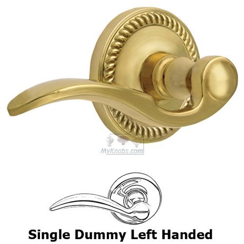 Grandeur Single Dummy Left Handed Lever - Newport Rosette with Bellagio Door Lever in Lifetime Brass