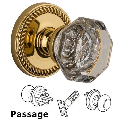 Grandeur Passage Knob - Newport Rosette with Chambord Crystal Door Knob in Lifetime Brass
