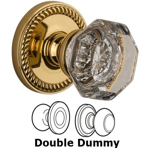 Grandeur Double Dummy Knob - Newport Rosette with Chambord Crystal Door Knob in Lifetime Brass