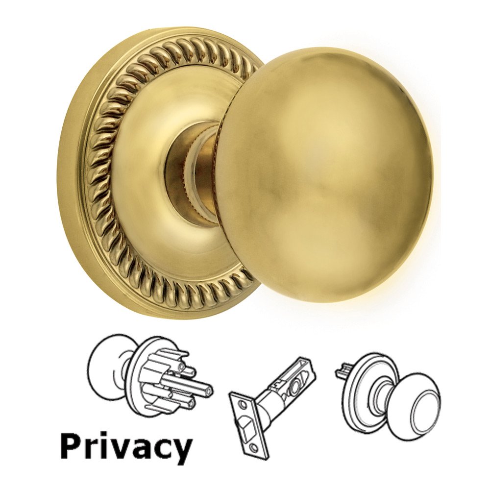 Grandeur Privacy Knob - Newport Rosette with Fifth Avenue Door Knob in Lifetime Brass