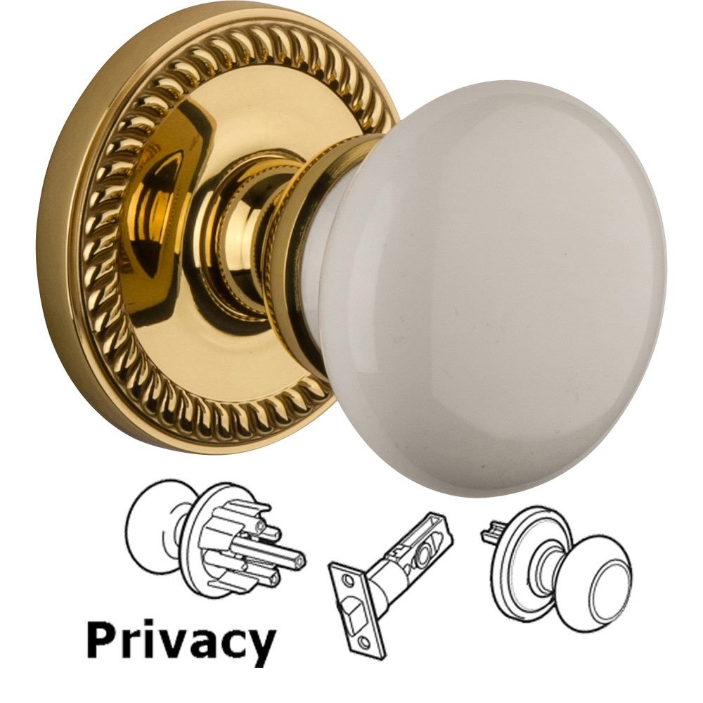 Grandeur Privacy Knob - Newport Rosette with Hyde Park Door Knob in Lifetime Brass
