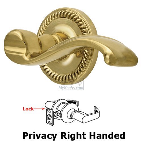 Grandeur Right Handed Privacy Lever - Newport Rosette with Portofino Door Lever in Lifetime Brass