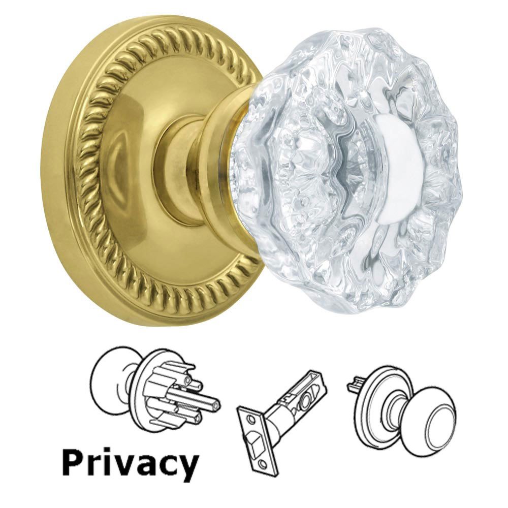 Grandeur Privacy Knob - Newport Rosette with Versailles Crystal Door Knob in Lifetime Brass