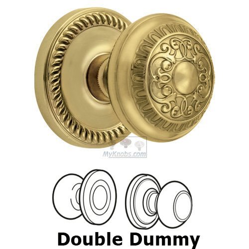 Grandeur Double Dummy Knob - Newport Rosette with Windsor Door Knob in Lifetime Brass