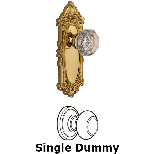 Grandeur Single Dummy Knob - Grande Victorian Plate with Chambord Crystal Door Knob in Lifetime Brass
