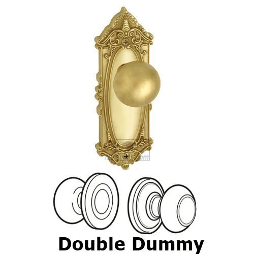 Grandeur Double Dummy Knob - Grande Victorian Plate with Fifth Avenue Door Knob in Lifetime Brass