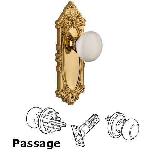 Grandeur Passage Knob - Grande Victorian Plate with Hyde Park Door Knob in Lifetime Brass
