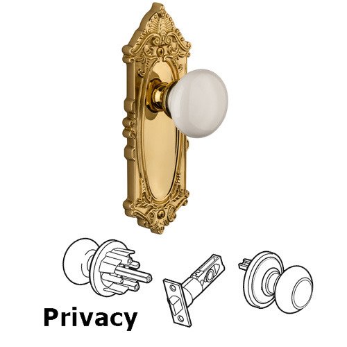 Grandeur Privacy Knob - Grande Victorian Plate with Hyde Park Door Knob in Lifetime Brass