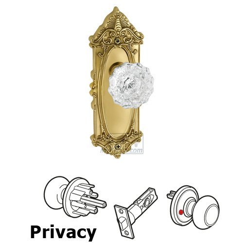 Grandeur Privacy Knob - Grande Victorian Plate with Versailles Crystal Door Knob in Lifetime Brass