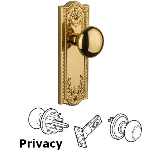 Grandeur Privacy Knob - Parthenon Plate with Fifth Avenue Door Knob in Lifetime Brass