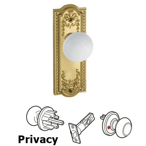 Grandeur Privacy Knob - Parthenon Plate with Hyde Park Door Knob in Lifetime Brass
