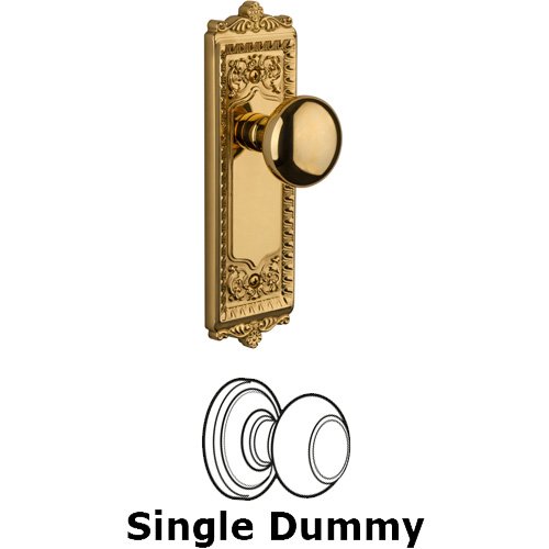 Grandeur Single Dummy Knob - Windsor Plate with Fifth Avenue Door Knob in Lifetime Brass