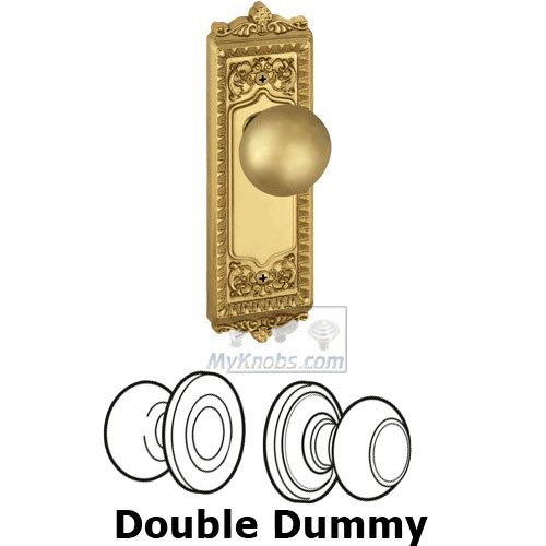 Grandeur Double Dummy Knob - Windsor Plate with Fifth Avenue Door Knob in Lifetime Brass