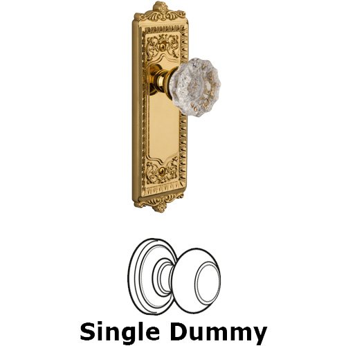 Grandeur Single Dummy Knob - Windsor Plate with Fontainebleau Crystal Door Knob in Lifetime Brass