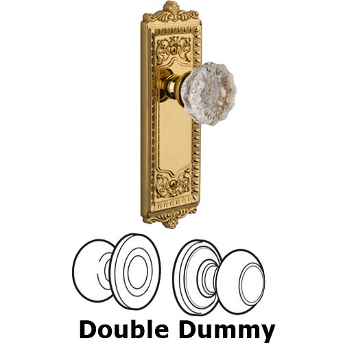 Grandeur Double Dummy Knob - Windsor Plate with Fontainebleau Crystal Door Knob in Lifetime Brass