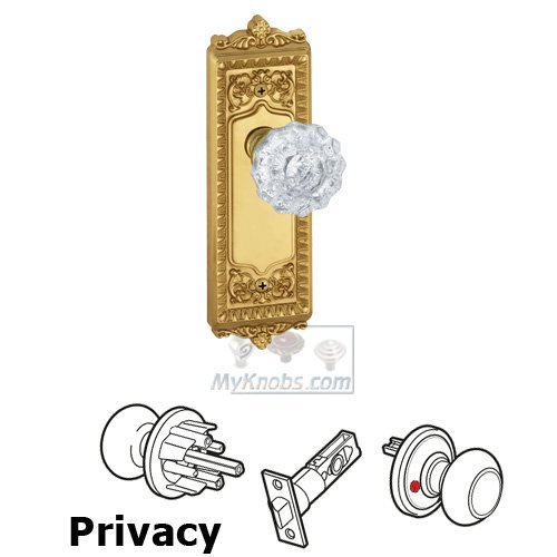 Grandeur Privacy Knob - Windsor Plate with Versailles Crystal Door Knob in Lifetime Brass