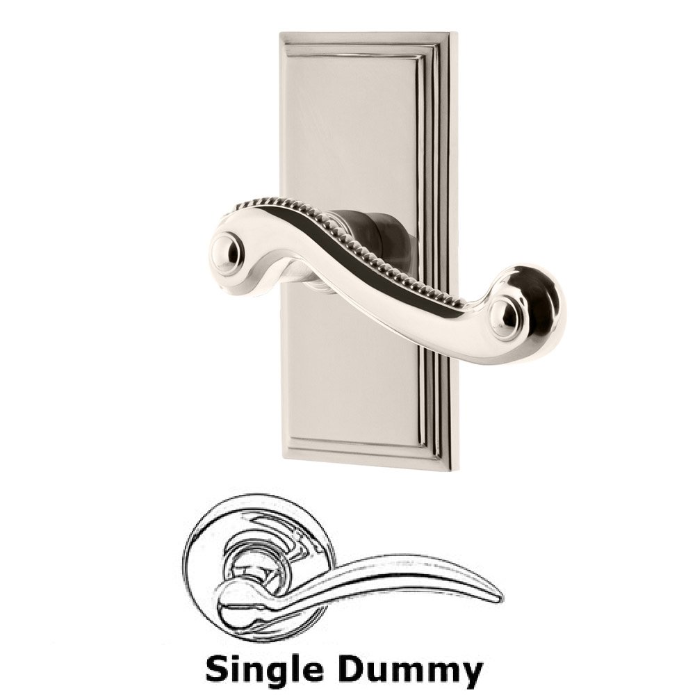 Grandeur Single Dummy Carre Plate with Newport Right Handed Lever in Polished Nickel