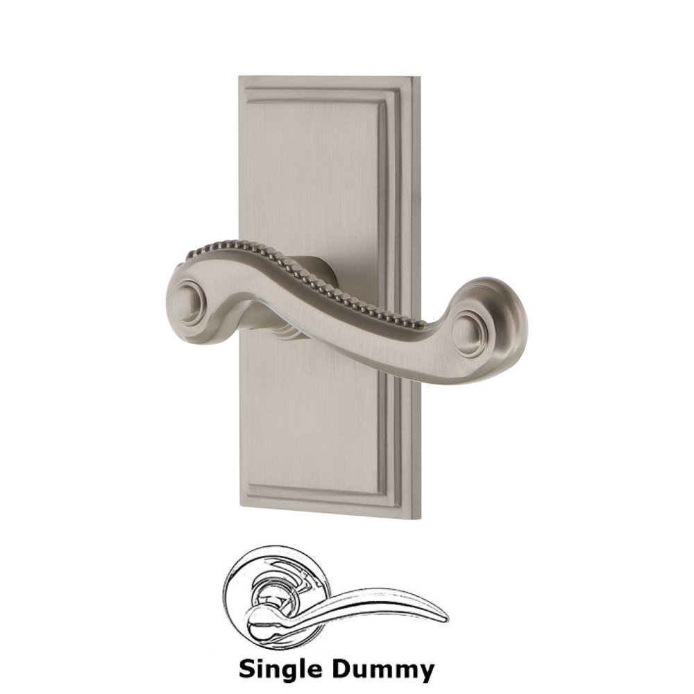 Grandeur Single Dummy Carre Plate with Newport Right Handed Lever in Satin Nickel