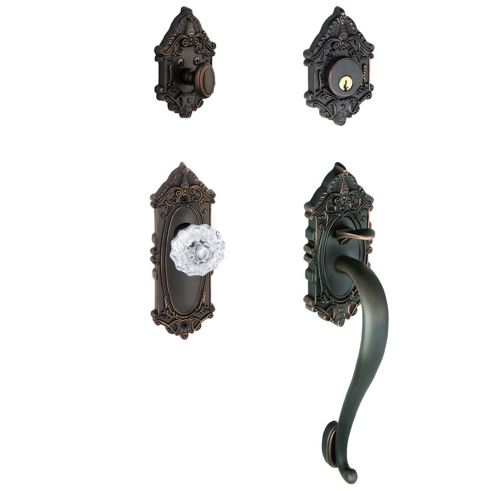 Grandeur Handleset - Grande Victorian with "S" Grip and Fontainebleau Crystal Door Knob in Timeless Bronze