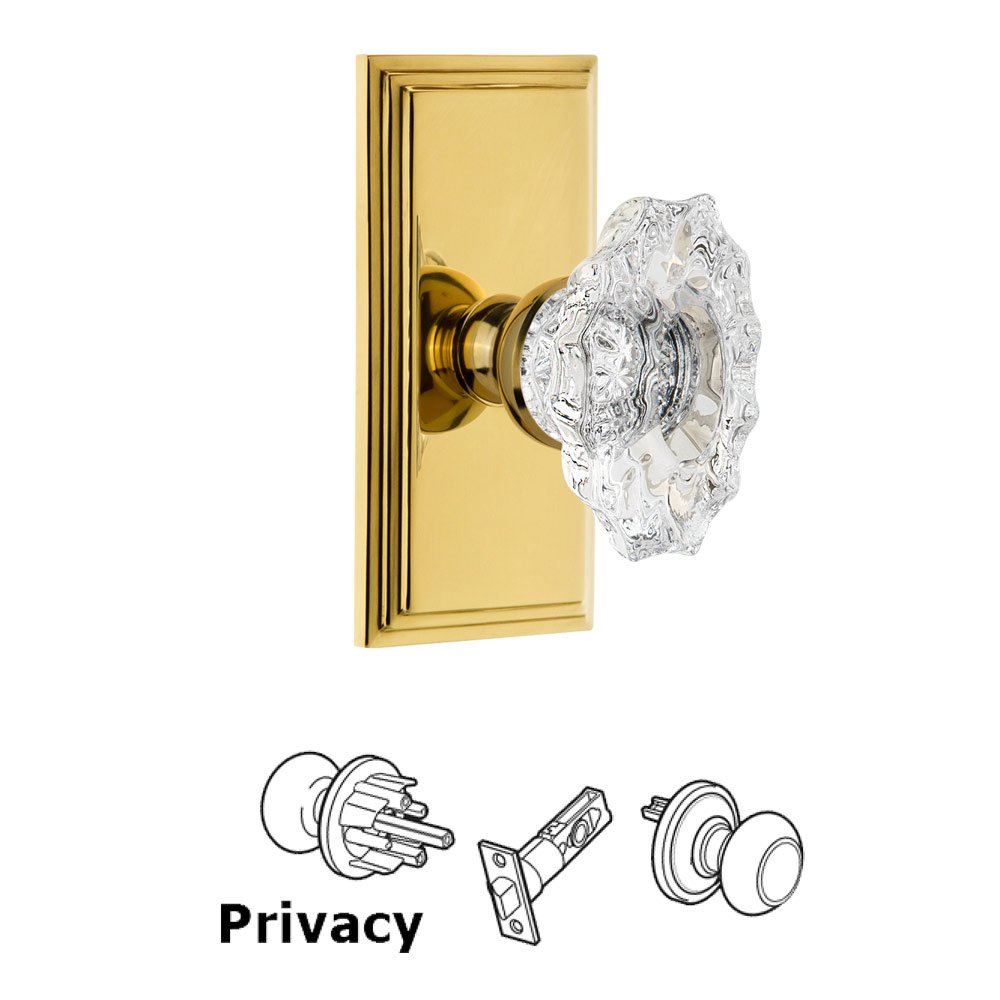 Grandeur Grandeur Carre Plate Privacy with Biarritz Crystal Knob in Polished Brass