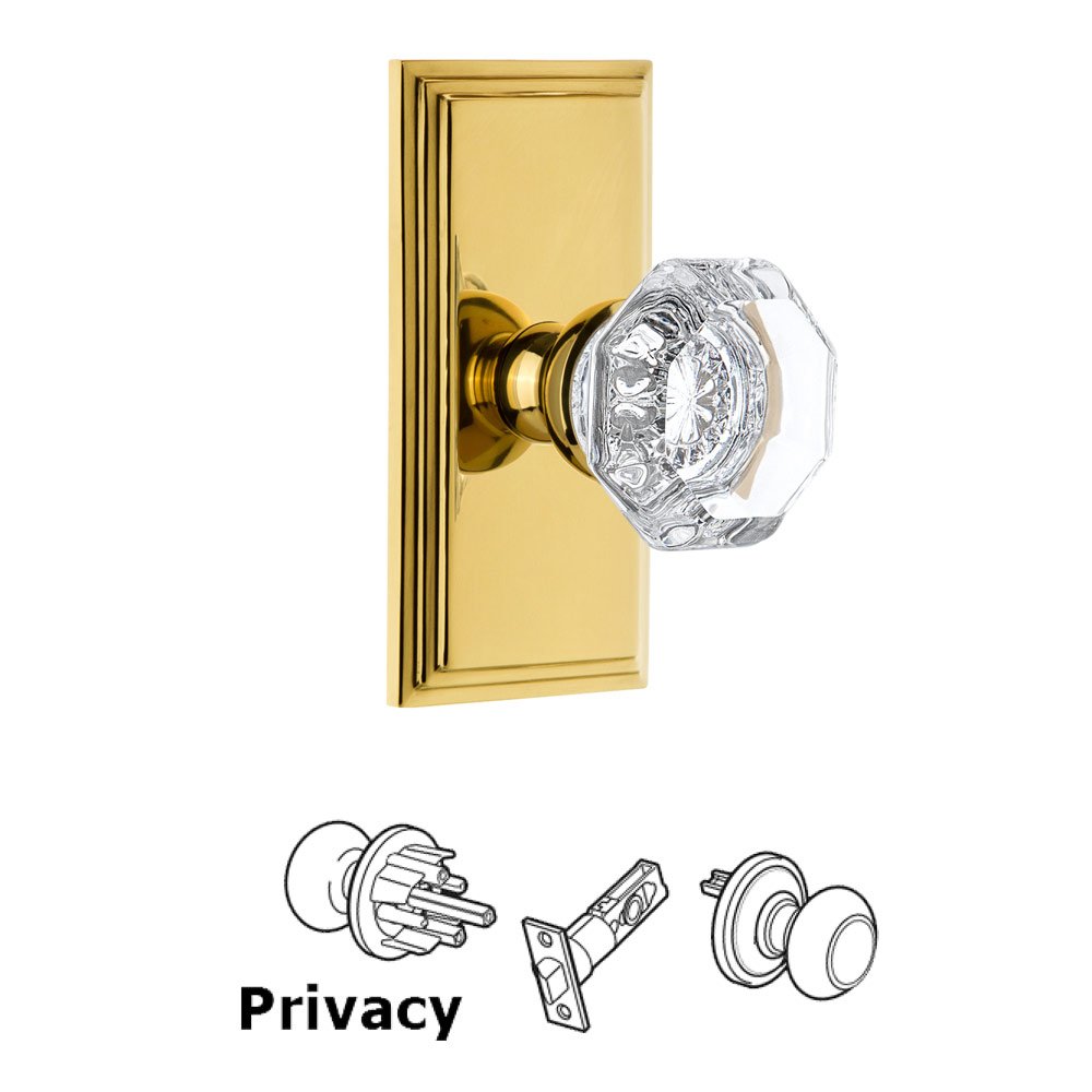 Grandeur Grandeur Carre Plate Privacy with Chambord Crystal Knob in Polished Brass