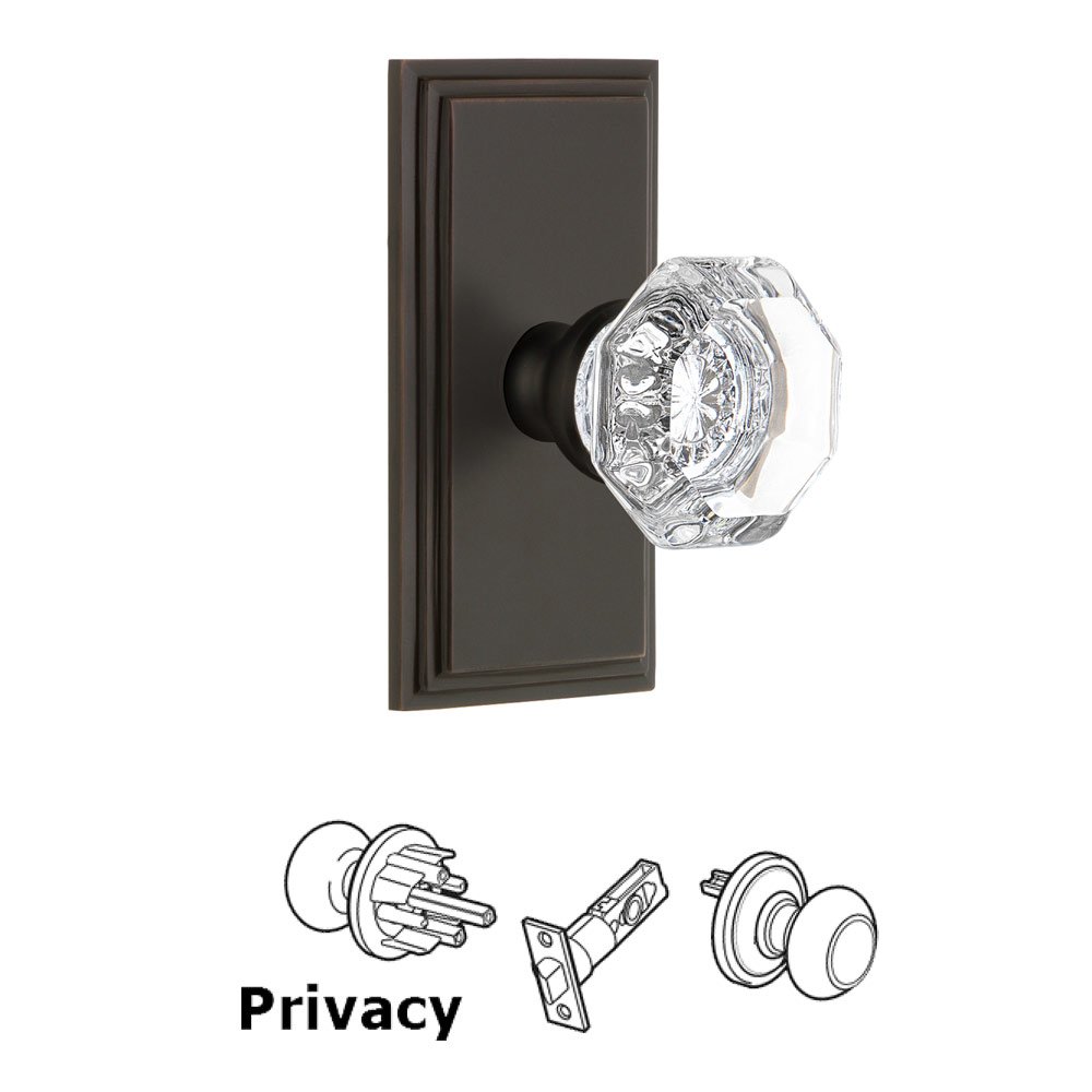 Grandeur Grandeur Carre Plate Privacy with Chambord Crystal Knob in Timeless Bronze