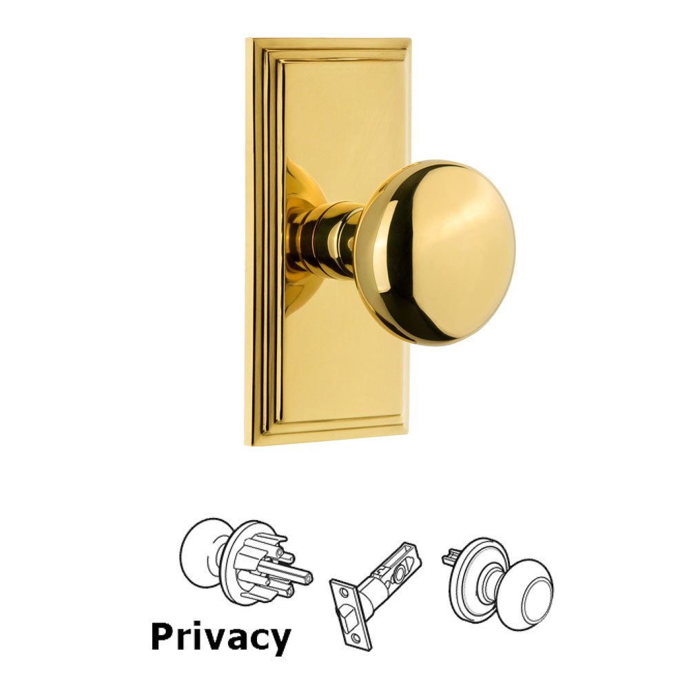 Grandeur Grandeur Carre Plate Privacy with Fifth Avenue Knob in Polished Brass