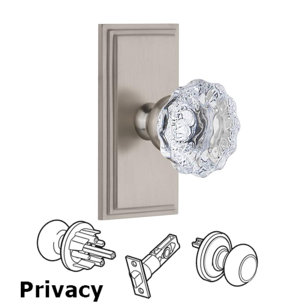 Grandeur Grandeur Carre Plate Privacy with Fontainebleau Crystal Knob in Satin Nickel