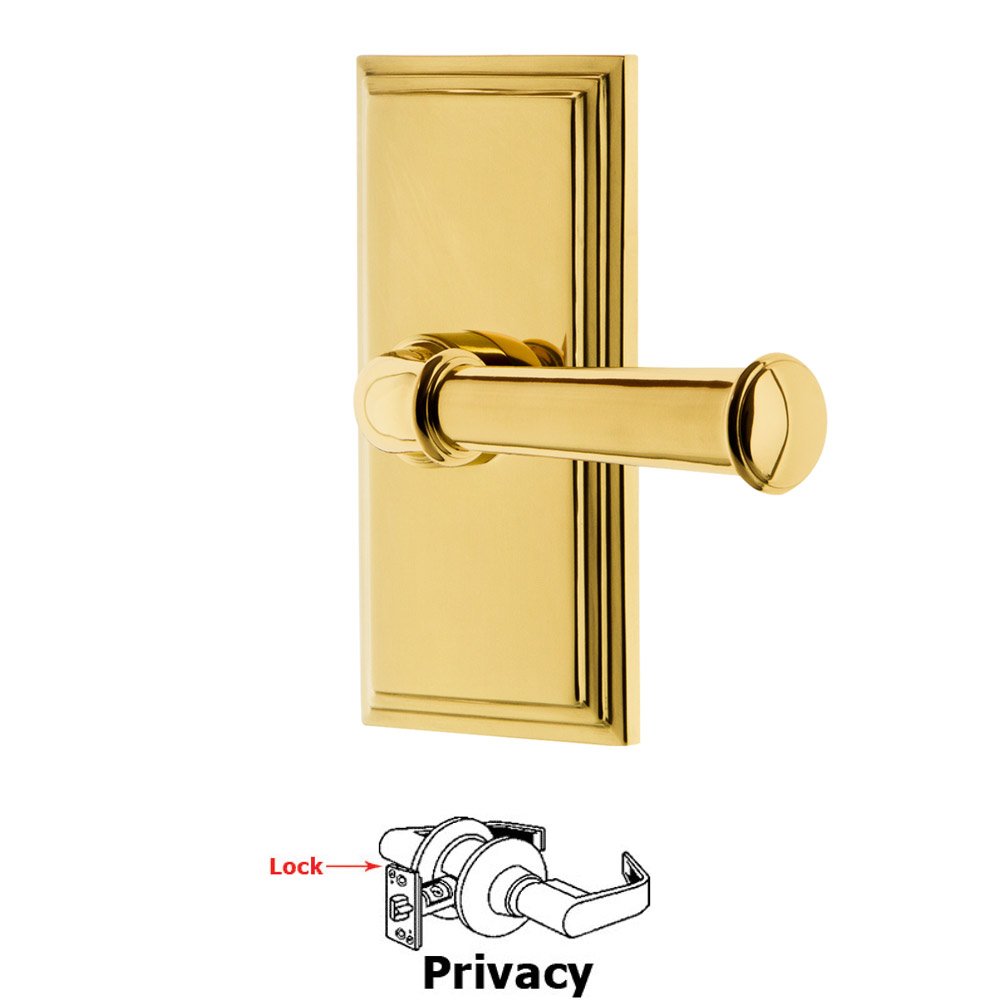 Grandeur Privacy Carre Plate with Georgetown Lever in Polished Brass